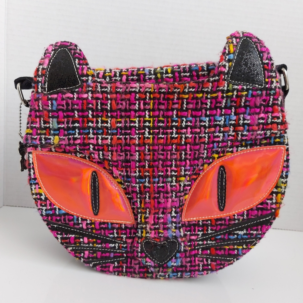 Lollipop colourful cat tweed handbag